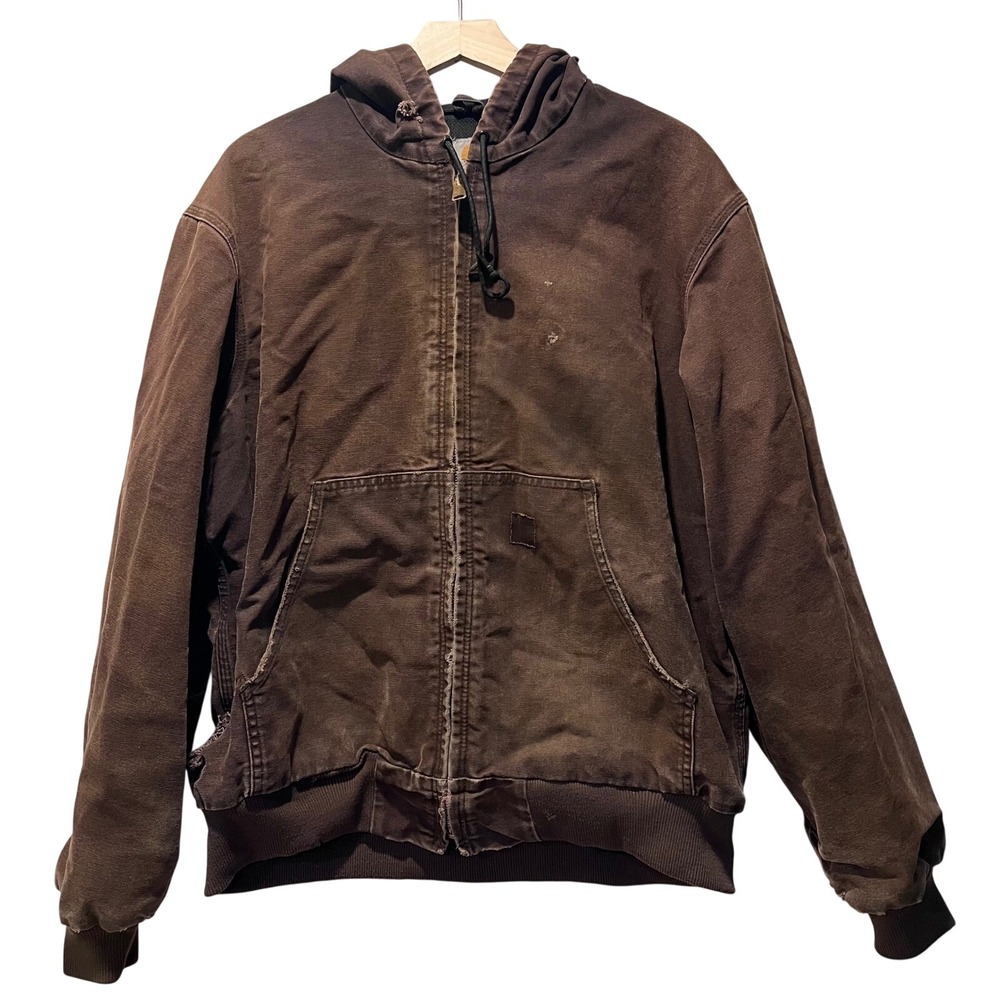 Vintage Carhartt J160 DKB Faded Brown Canvas Duck Insulated Lined Jacket L